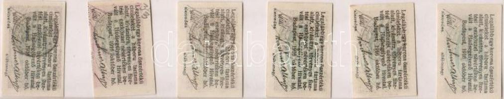 1916 Budapest 2f, 4f, 6f, 8f, 10f, 12f    szükségpénz  6db T:I