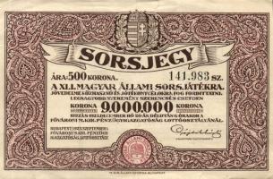 1922. "38. Magyar Állami Sorsjáték" sorsjegy 10K T:II+ Csak egyszer hajtva! + 1923. "...