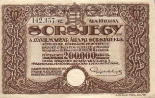 1922. "38. Magyar Állami Sorsjáték" sorsjegy 10K T:II+ Csak egyszer hajtva! + 1923. "...