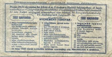 1925. Hadirokkantak, Hadiözvegyek, Hadiárvák Nemzeti Szövetsége Tárgysorsjátéka-sorsjegy 5000K T:III