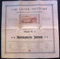 cca  1900 A stuttgarti Carl Lauser gyár fali reklám nyomtatványa / Old advertising 50x50 cm