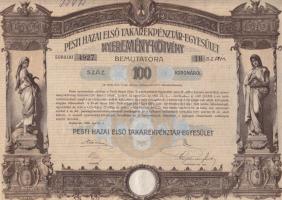 2 db 1906 "Pesti Hazai Első Takarékpénztár-Egyesület" nyereménykötvénye 100K-ról, szelvényekkel