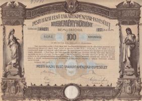 2 db 1906 "Pesti Hazai Első Takarékpénztár-Egyesület" nyereménykötvénye 100K-ról, szelvény...