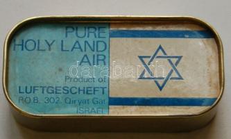 cca 1960 Szentföldi levegő bontatlan konzerv / Pure Holy Land Air unopened tin