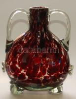 Fúvott üveg füles kancsó/ Glass jug 19 cm