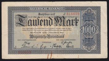 Német Birodalom/Weimari Köztársaság/München/Bayerische Notenbank 1922.10.1. 1000M T:III/III-