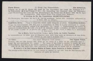 1931. "25. Magyar Királyi Osztálysorsjáték" negyedik osztály egy nyolcad sorsjegye T:I-