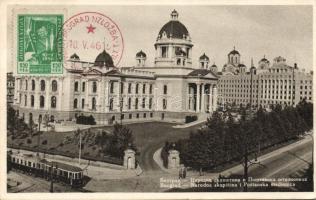 Belgrade National Assembly building with tram