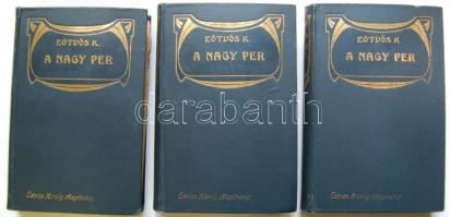 ~1904 Eötvös Károly: A nagy per, mely ezer éve folyik, s még sincs vége I-III. kötet, Révai Kiadó, Bp., kiadói aranyozott egészvászon kötésben