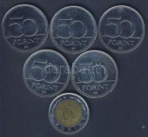 2002. 100Ft "Kossuth" + 2004-2007. 50Ft 5db klf emlékverete T:vegyes