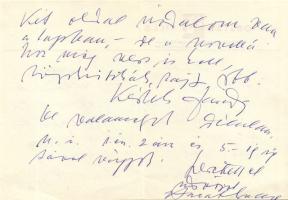 1969 Baráth Endre író autográf levele Égly Antal írónak címezve