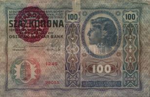 1912 100K (3x) "Magyarország" piros körbélyegzővel T:III