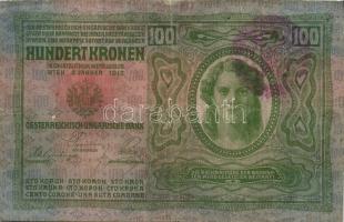 1912 100K (3x) "Magyarország" piros körbélyegzővel T:III