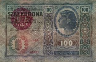 1912 100K (3x) "Magyarország" piros körbélyegzővel T:III