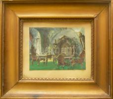 1928 Seefelder? János jelzéssel: Enteriör, akvarell-papír, vastag, aranyozott fa keretben 60x70 cm