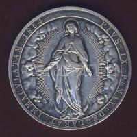 1854. "A szeplőtelen fogantatás hittétel dogmává emelése IX Pius pápa által" ffém emlékérem T:2 / 1854. "Immaculate Conception defined as a dogma by Pope Pius IX." white metal medallion C:XF