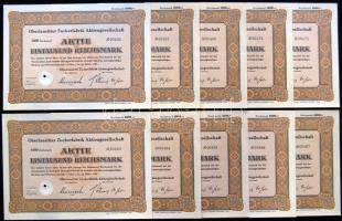 Löbau 1940. "Felső Lusatiai Cukorgyár Részvénytársaság" részvénye 1000M-ról (10x) T:I-