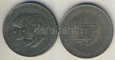 Nagy-Britannia 1972. 25p "Erzsébet és Fülöp" + 1981. 25p "Károly és Diana" T:2-,...