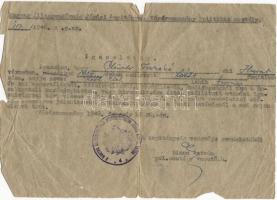1946 Igazolás deportálásból visszatért személy részére