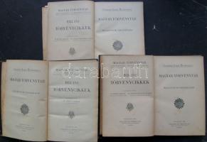 1924, 1933, 1935 CIH: Magyar Törvénytár 3 kötete a pótlásokkal együtt, egészvászon kötésben (foltos)