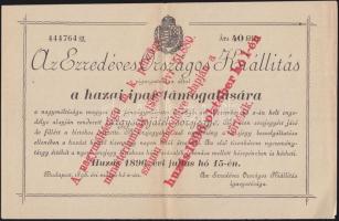 1896. Milleniumi Országos Kiállítás sorsjegye 40f értékben T:II-