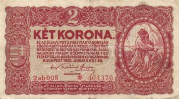 1920. 2K (4x) "2aa" és "2ab csillaggal" + 10K + 20K sorszámok közt pont, 4mmm so...