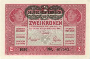 1917. 2K (2x) vízszintes "Deutschösterreich" fny.-sal, egymásutáni sorszámokkal T:I-