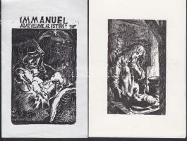 Csanády András (1929): 6 db linómetszet-papír, jelzett, néhányon a művész saját kézzel írt üdvözlő s...