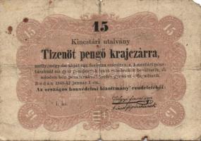 1849. 15kr "Kossuth-bankó" + 30kr "Kossuth-bankó" "*"-gal! T:IV,III