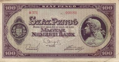 1945. 100P (2x) III,III- + 500P (3x) egyik hátoldalán orosz "P" betű helyett magyar "...