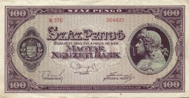 1945. 100P (2x) III,III- + 500P (3x) egyik hátoldalán orosz "P" betű helyett magyar "...