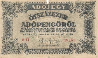 1946. 10.000AP + 50.000AP (2x) főtípus és fehér papíros papírránccal + 100.000AP eltolódott elő- és ...