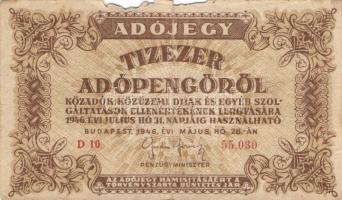 1946. 10.000AP + 50.000AP (2x) főtípus és fehér papíros papírránccal + 100.000AP eltolódott elő- és ...