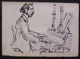 Rippl-Rónai József (1861-1927): Novák Imre zongorázik, cinkográfia, jelzett, 21x30 cm