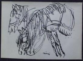 Rippl-Rónai József (1861-1927): Lovak, cinkográfia, jelzett, 17x25 cm