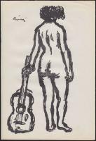 Rippl-Rónai József (1861-1927): Gitáros akt, Cinkográfia, jelzett, 17x25 cm