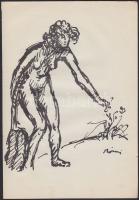 Rippl-Rónai József (1861-1927): Virágot szedő akt, Cinkográfia, jelzett, 17x25 cm