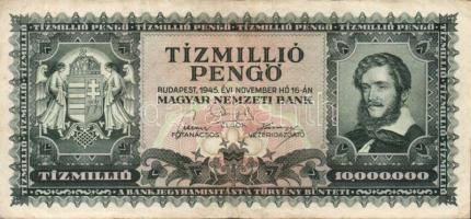 1945. 1.000.000P (2x) + 10.000.000P (2x) kétféle színvariáns + 1946. 1.000.000MP (2x) kétféle színva...