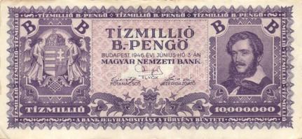 1945. 1.000.000P (2x) + 10.000.000P (2x) kétféle színvariáns + 1946. 1.000.000MP (2x) kétféle színva...