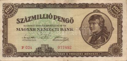 1945. 100.000P + 1946. 100.000.000P (2x) + 1000.000.000P (2x) kétféle színvariáns + 10.000MP (2x) ké...