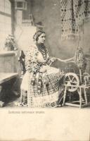 Croatian folklore, spinning wheel; with ad on backside (fl)