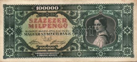 Kis vegyes bankjegy tétel: Magyarország 1923. 100K, 1930. 100P, 1945-46. 1.000.000P, 100.000.000P, 1...