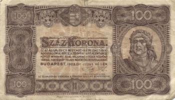 Kis vegyes bankjegy tétel: Magyarország 1923. 100K, 1930. 100P, 1945-46. 1.000.000P, 100.000.000P, 1...