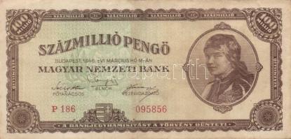 Kis vegyes bankjegy tétel: Magyarország 1923. 100K, 1930. 100P, 1945-46. 1.000.000P, 100.000.000P, 1...