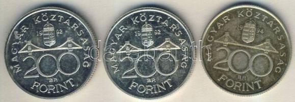 1992. 200Ft Ag (2x) "MNB" + 1994. 200Ft Ag "Deák" T:2