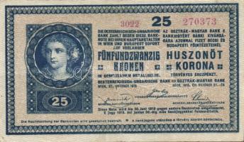 1918. 25K "3000" feletti sorozatszámmal, hullámos hátlappal! T:III+ két pici lyuk,III-