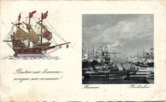 Steamships in Bremen, with Embossed ship (EB)