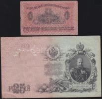 Oroszország 1909. 25R + Csehszlovákia 1919. 1K T:III