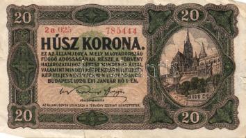 1913. 20K II.kiadás "Magyarország" piros körbélyegzővel T:III- + 1920. 10K (2x), 20K T:III...