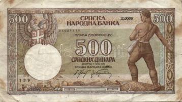 Szerbia 1941. 500D vízjel:Alexander I. + 1942. 50D, 500D + 1943. 100D T:II-,III